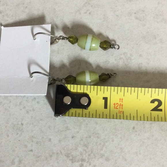 Lime green bead boho drop earrings - Picture 7 of 7